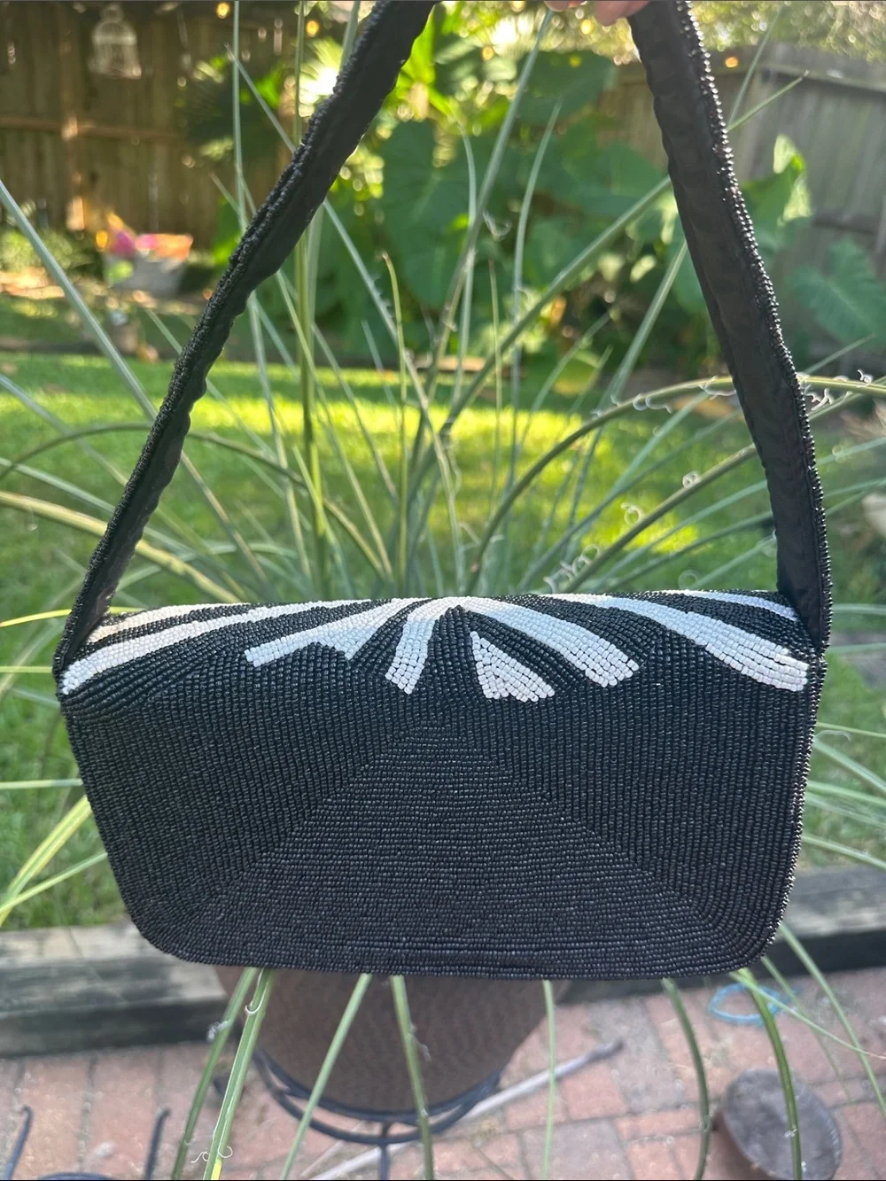 Zebra-Pattern Beaded Clutch Wristlet in Black & White Handmade in India